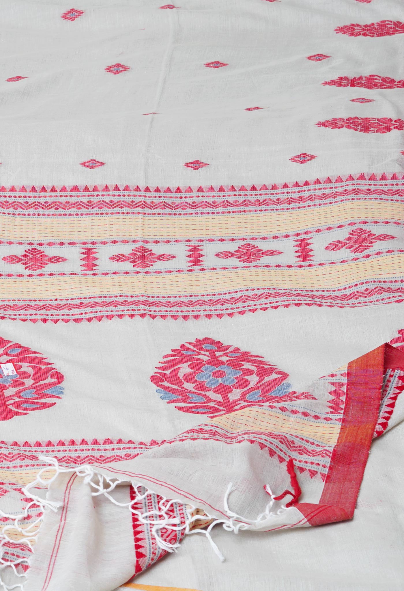 Pale Grey Pure Handloom Handloom Dhaka Jamdhani Bengal Cotton Saree-UNM71893