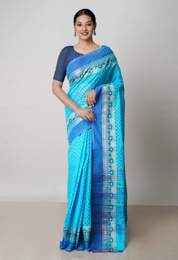 Blue Pure Handloom Pavani Dyed Printed Chettinad  Cotton Saree-UNM71905