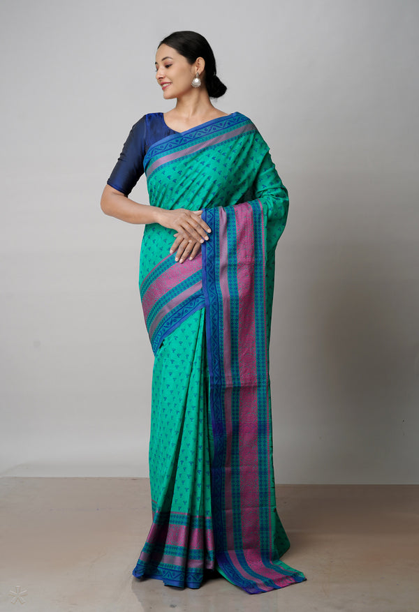 Green Pure Handloom Pavani Dyed Printed Chettinad  Cotton Saree-UNM71910