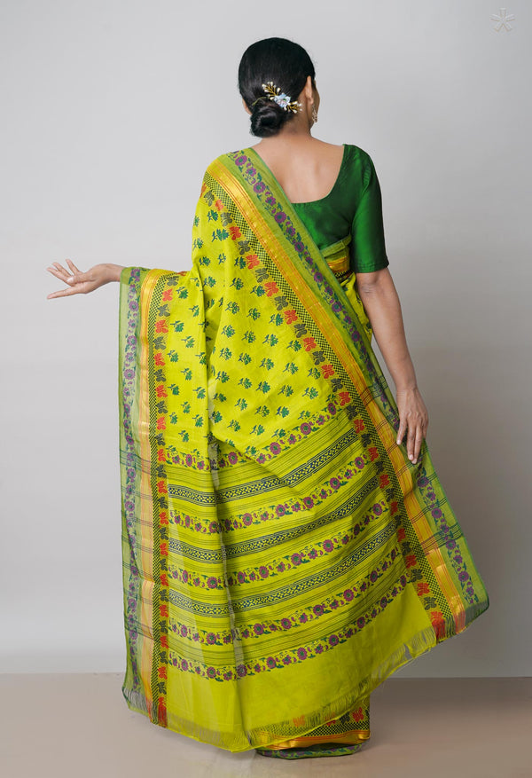 Mehandi Green Pure Handloom Pavani Dyed Printed Chettinad  Cotton Saree-UNM71913