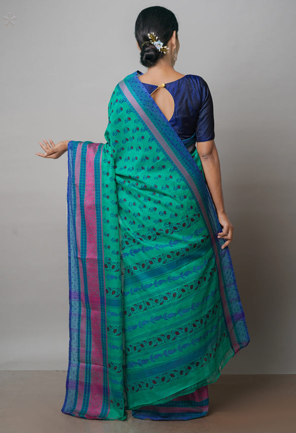 Green Pure Handloom Pavani Dyed Printed Chettinad Cotton Saree-UNM71921