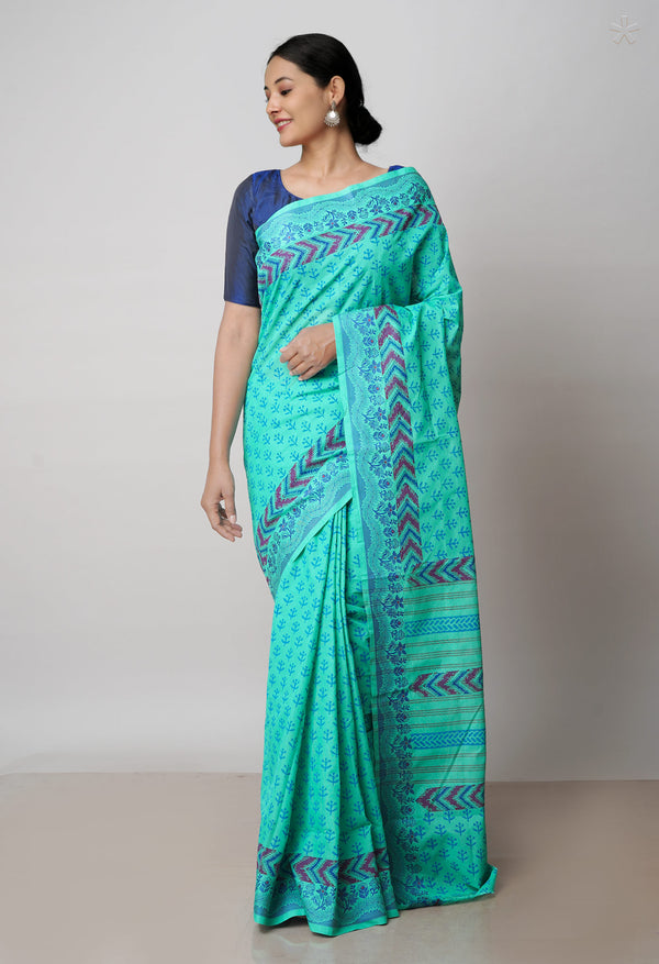 Green Pure Handloom Pavani Dyed Printed Chettinad  Cotton Saree-UNM71922