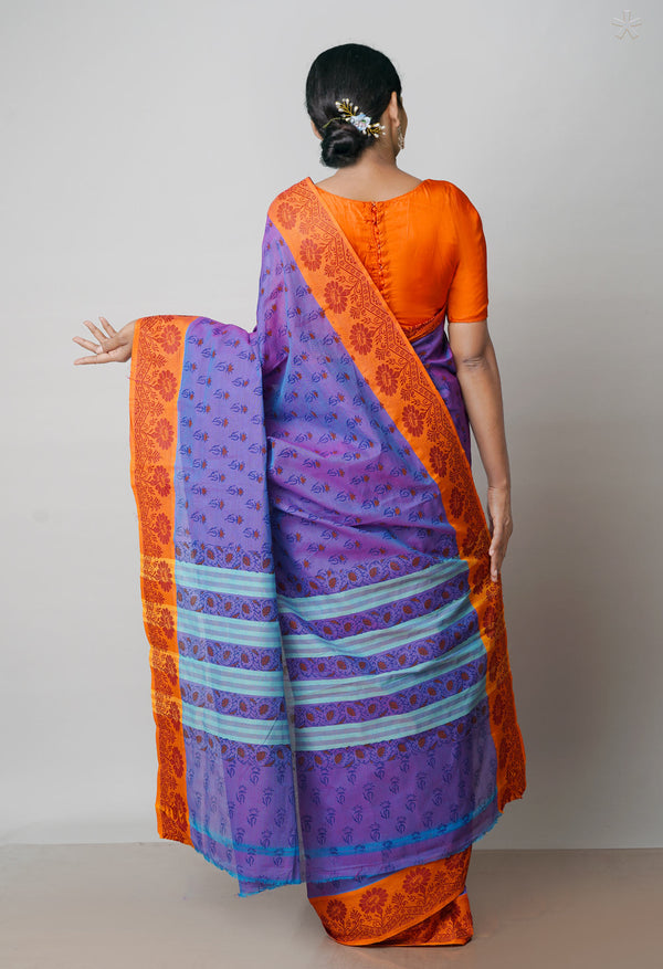 Violet Pure Handloom Pavani Dyed Printed Chettinad  Cotton Saree-UNM71923