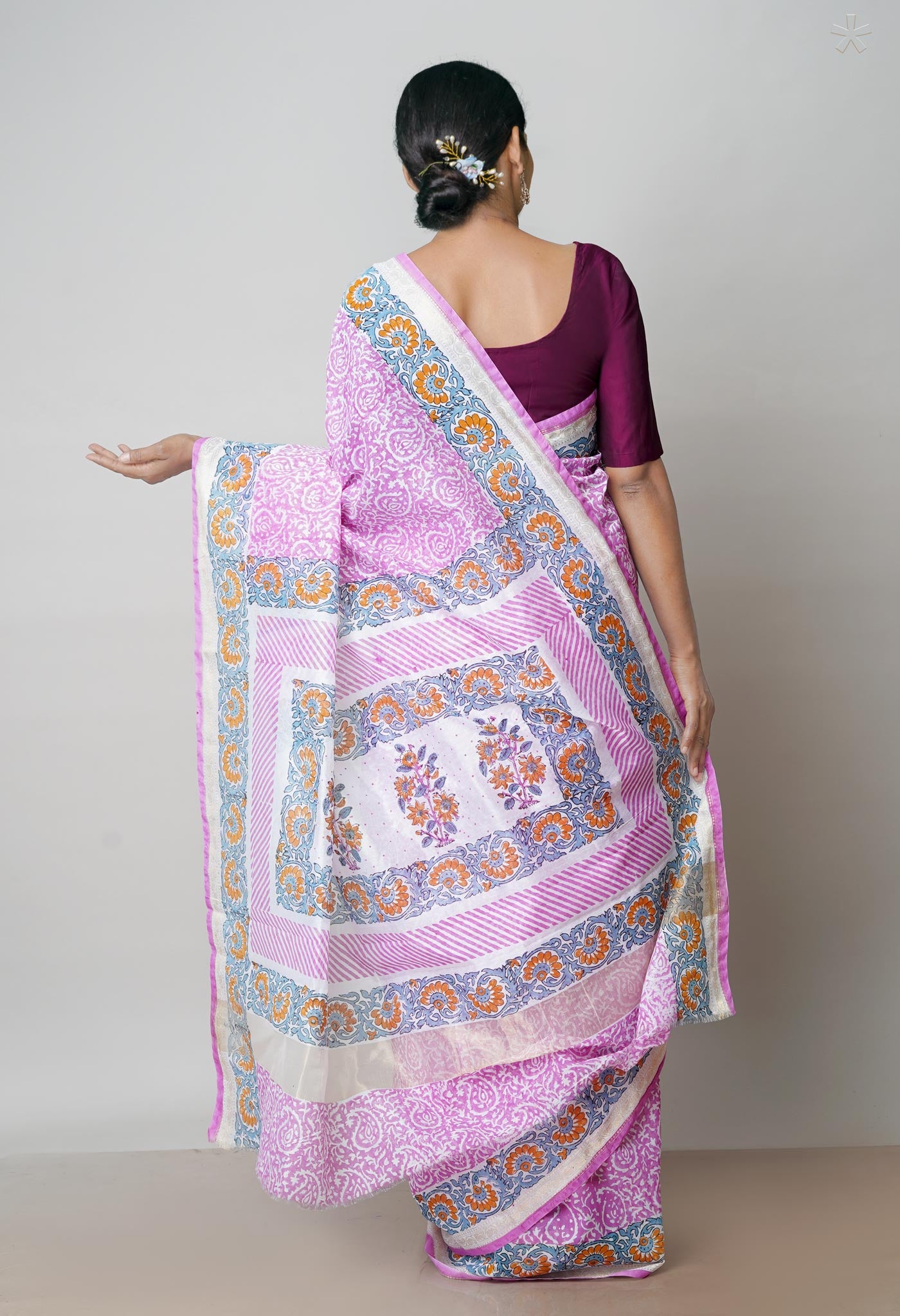 Pink  Dyed Printed Chanderi Sico Saree-UNM71941