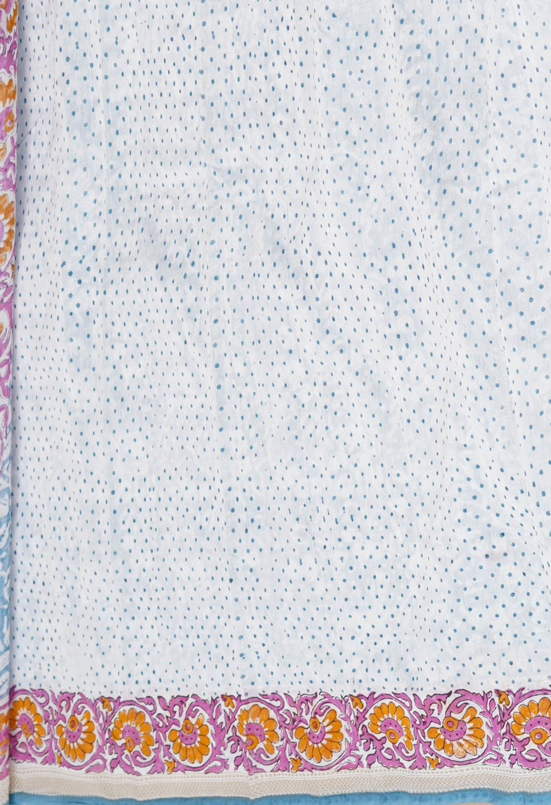 Light Blue Dyed Printed Chanderi Sico Saree-UNM71943