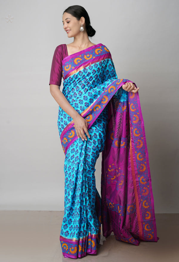Blue  Dyed Printed Summer Bangalore Soft Silk Saree-UNM71945