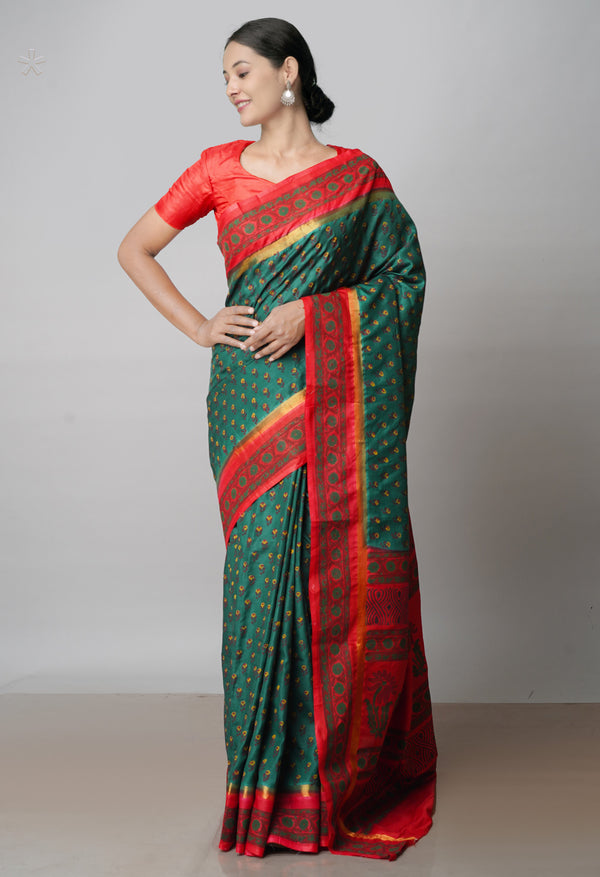 Green  Dyed Printed Summer Bangalore Soft Silk Saree-UNM71946