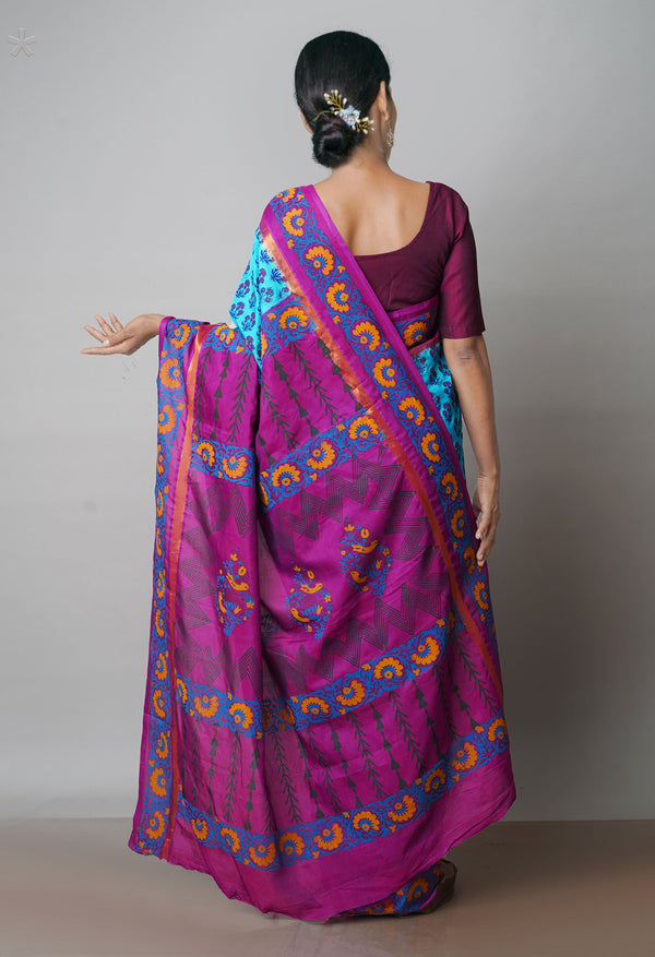 Blue  Dyed Printed Summer Bangalore Soft Silk Saree-UNM71945