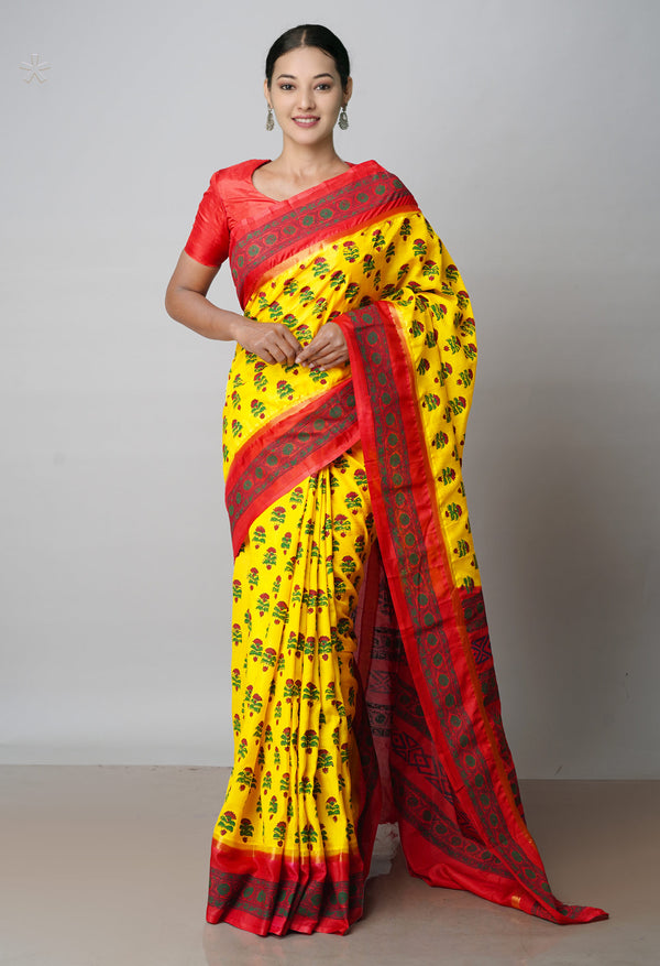 Yellow  Dyed Printed Summer Bangalore Soft Silk Saree-UNM71947