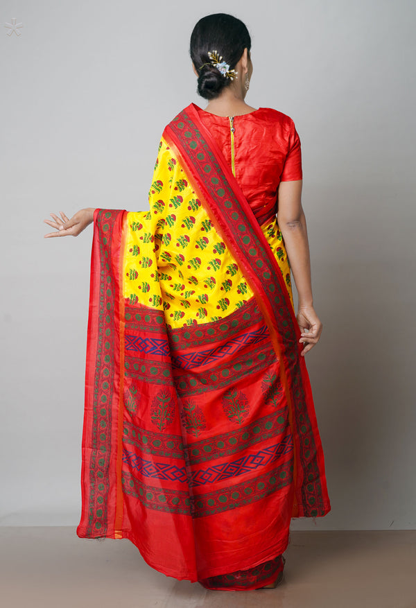 Yellow  Dyed Printed Summer Bangalore Soft Silk Saree-UNM71947