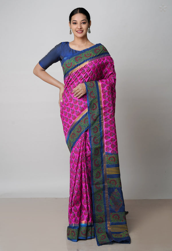 Pink  Dyed Printed Summer Bangalore Soft Silk Saree-UNM71948