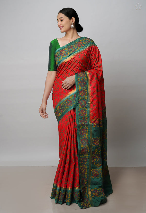 Red  Dyed Printed Summer Bangalore Soft Silk Saree-UNM71950