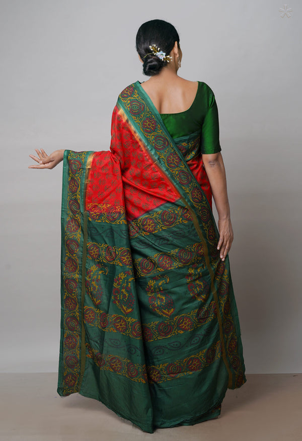 Red  Dyed Printed Summer Bangalore Soft Silk Saree-UNM71950