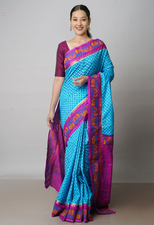 Blue  Dyed Printed Summer Bangalore Soft Silk Saree-UNM71951
