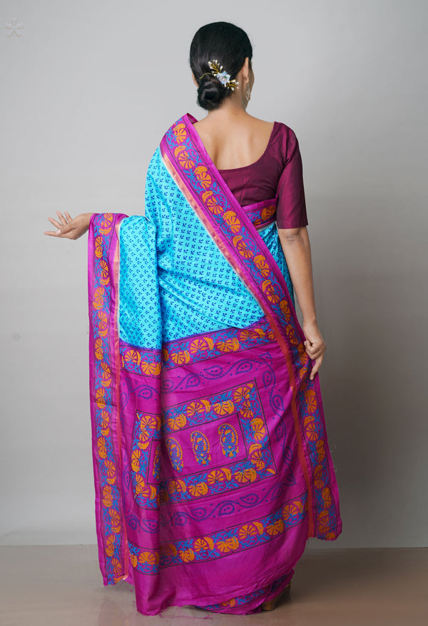 Blue  Dyed Printed Summer Bangalore Soft Silk Saree-UNM71951