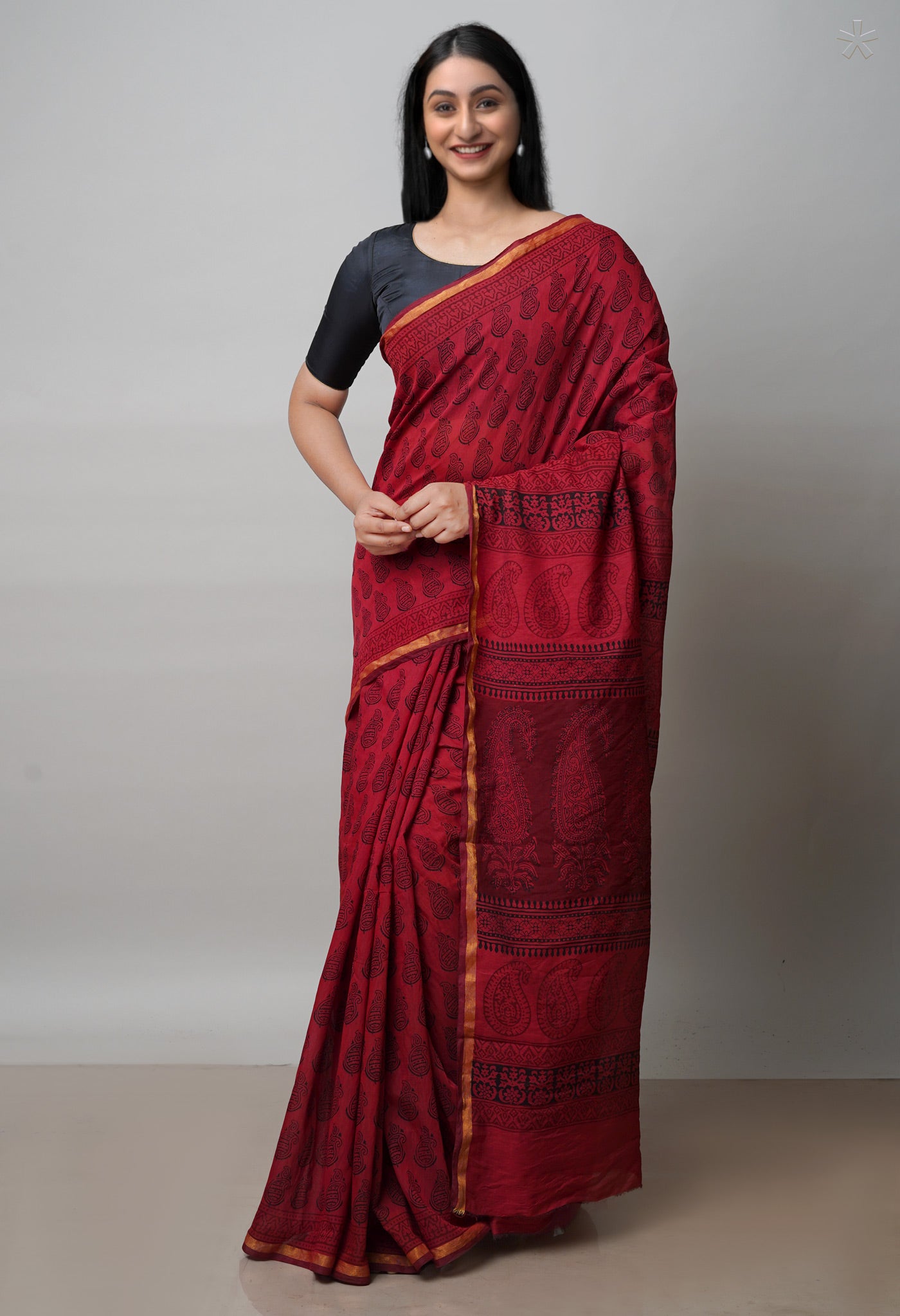 Red Art Chanderi Bagh Printed Cotton Saree