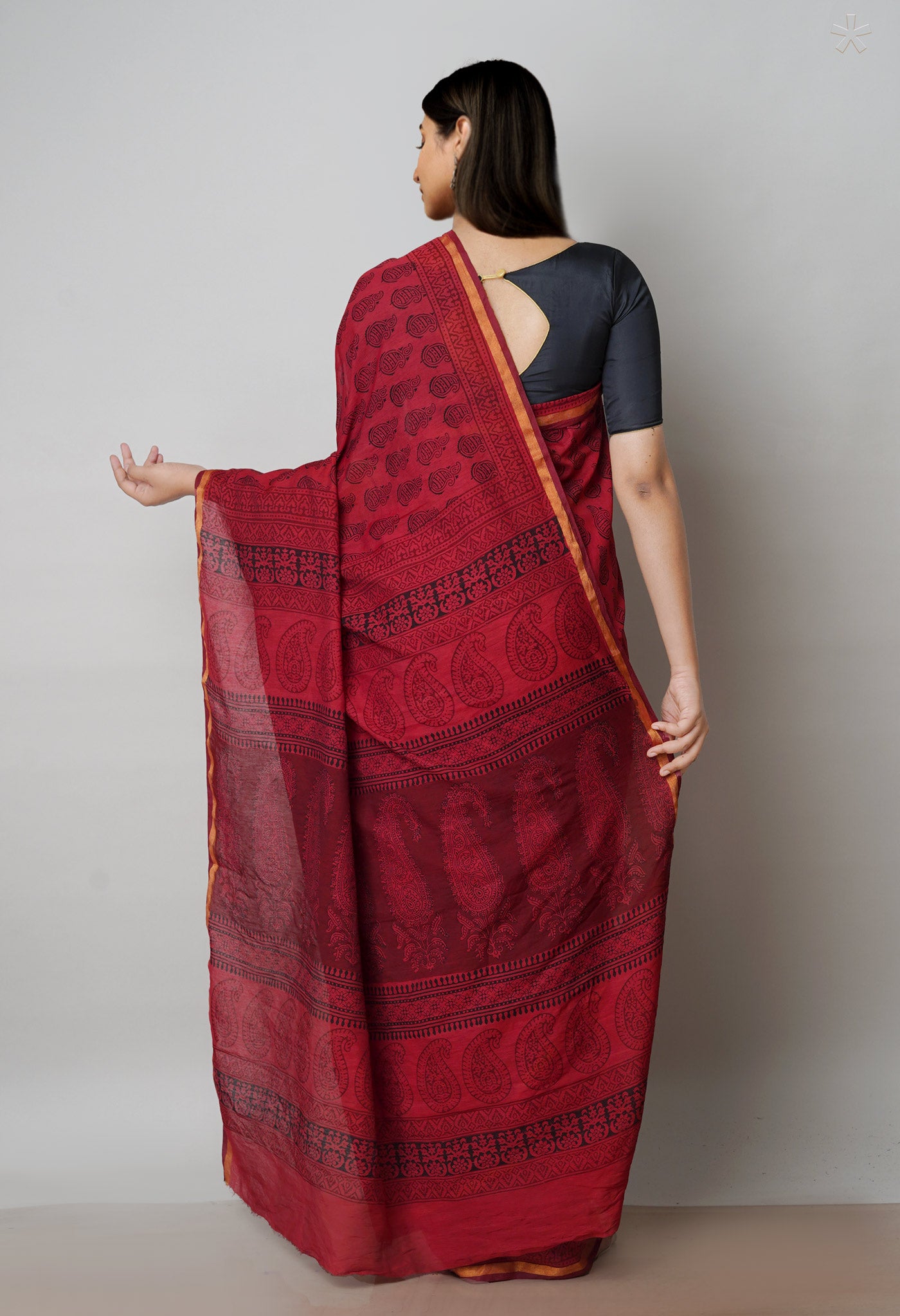 Red Art Chanderi Bagh Printed Cotton Saree