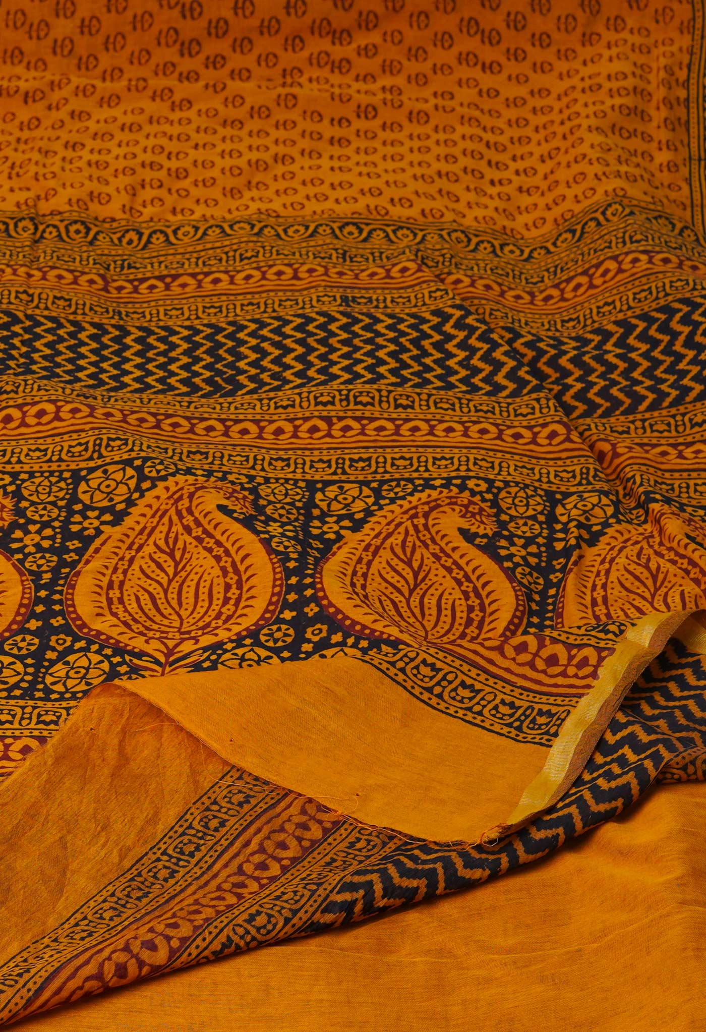 Mustard Yellow  Art Chanderi Bagh Printed Cotton Saree-UNM71961