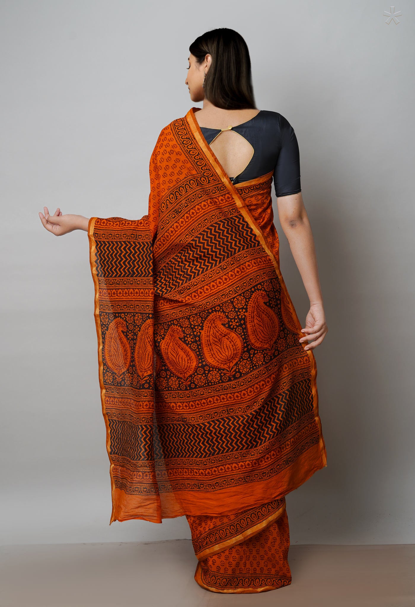 Orange Bagh Printed Chanderi Cotton Saree