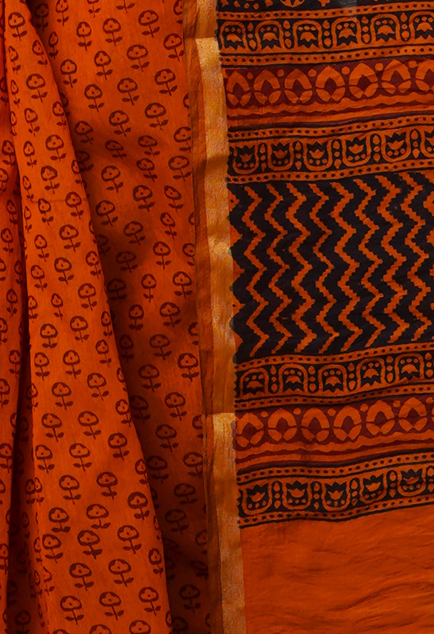 Orange Bagh Printed Chanderi Cotton Saree