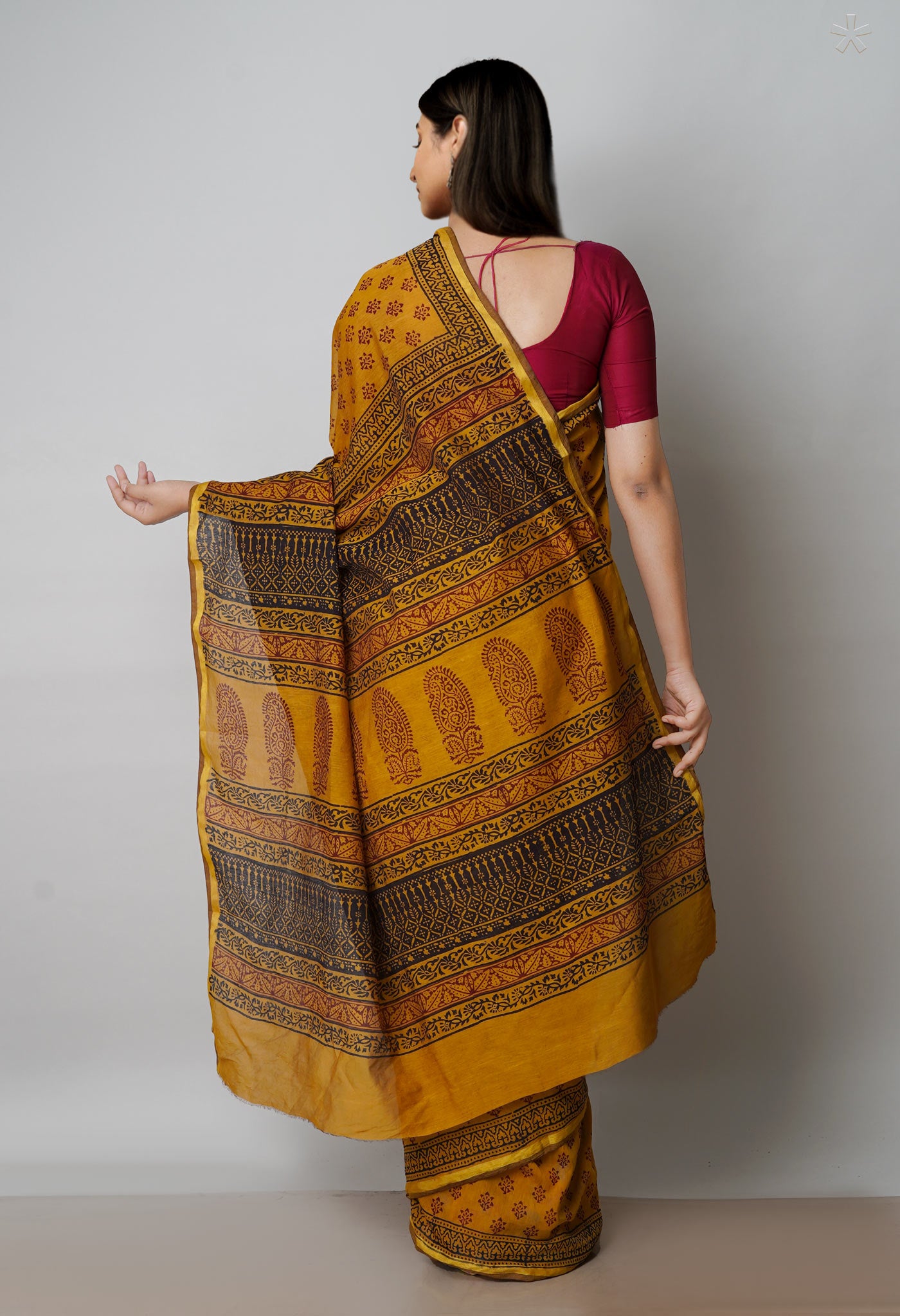 Brown Art Chanderi Bagh Printed Cotton Saree