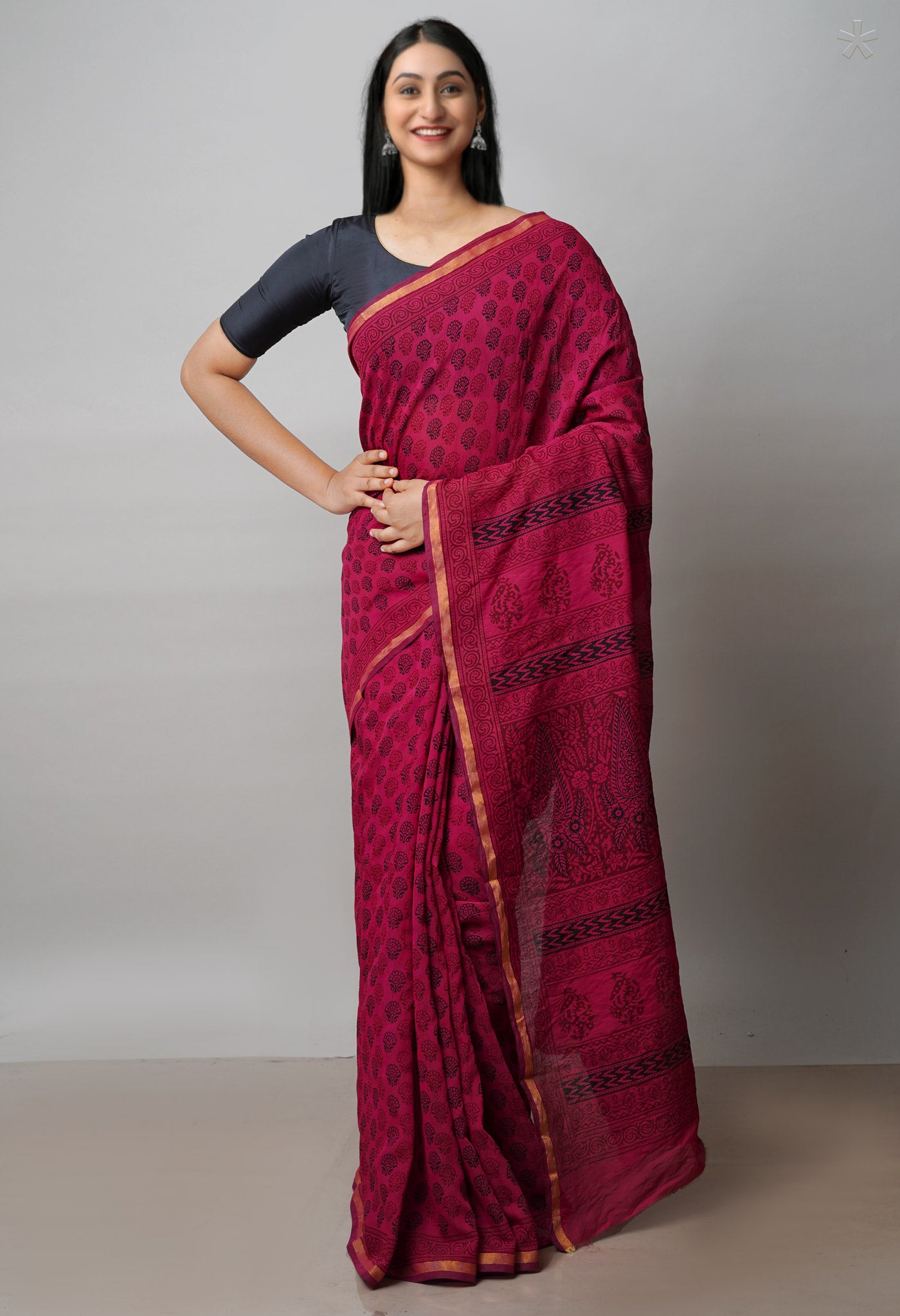 Red Art Chanderi Bagh Printed Cotton Saree