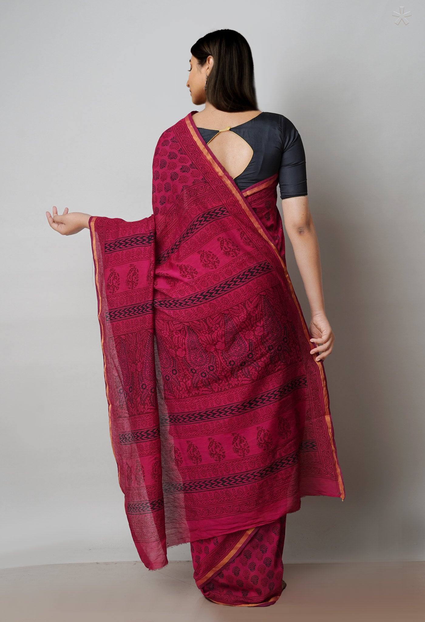 Red Art Chanderi Bagh Printed Cotton Saree