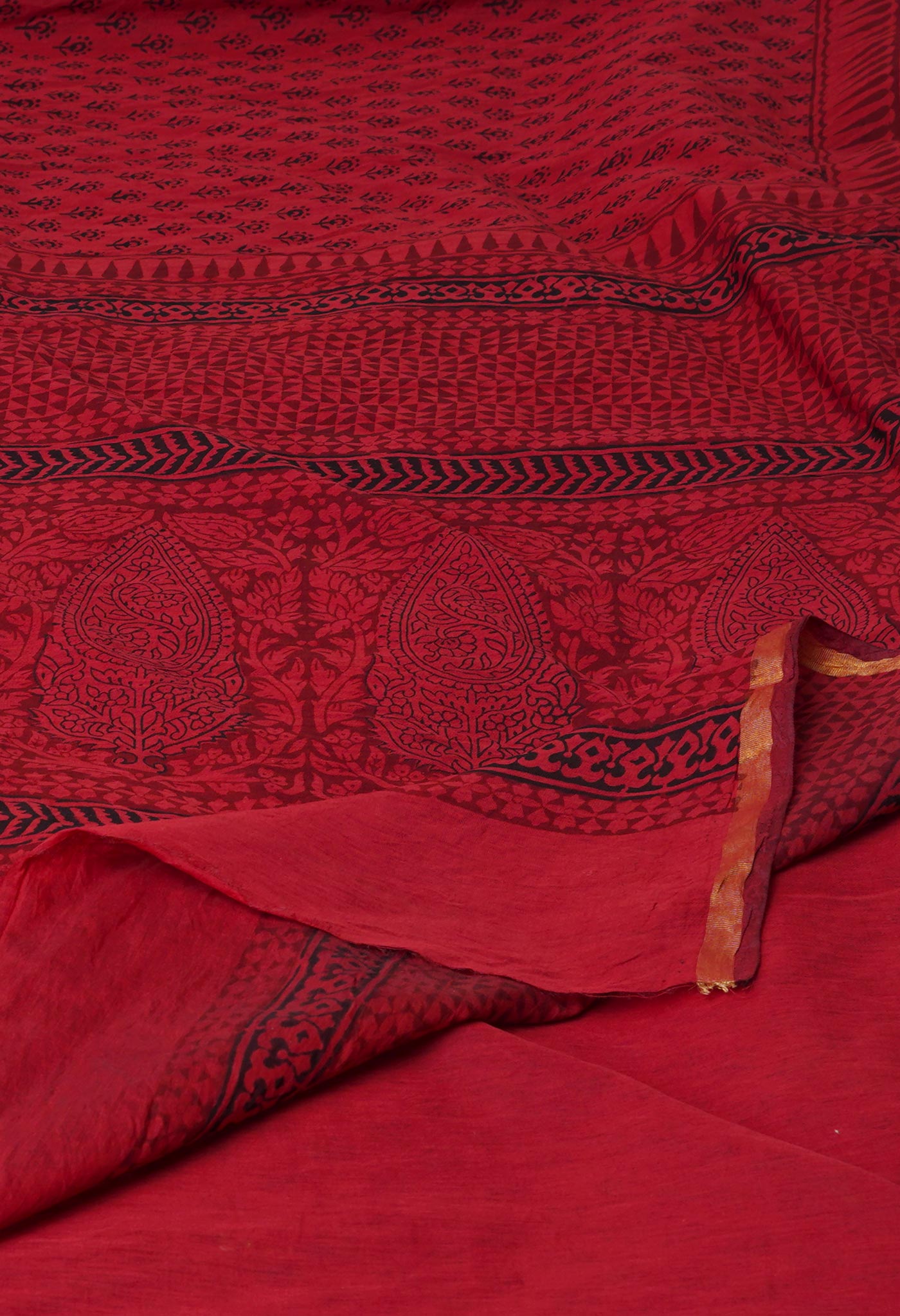 Rosewood Red  Art Chanderi Bagh Printed Cotton Saree-UNM71965