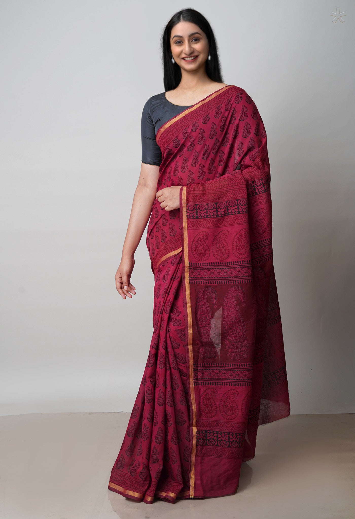 Red Art Chanderi Bagh Printed Cotton Saree