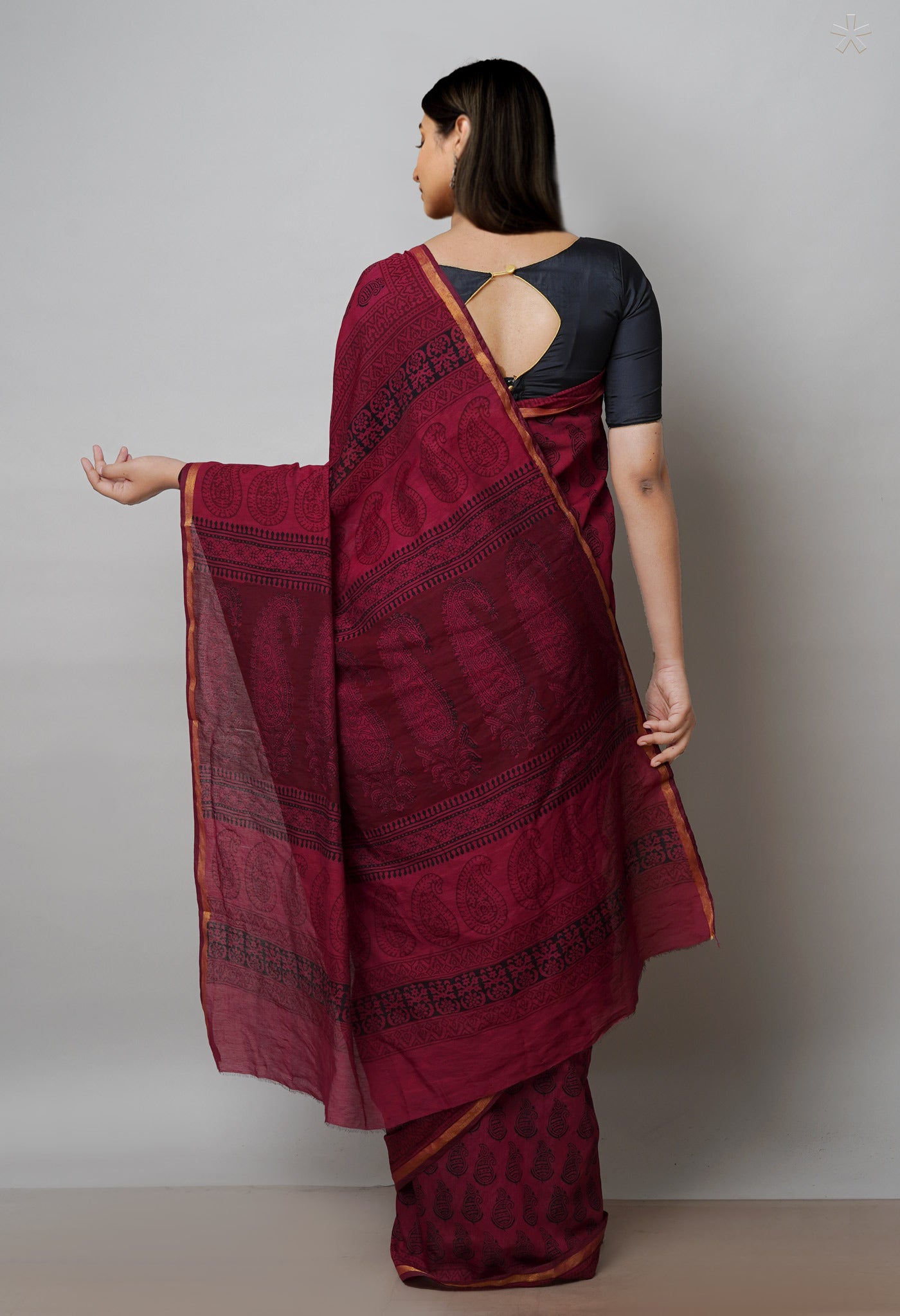 Red Art Chanderi Bagh Printed Cotton Saree