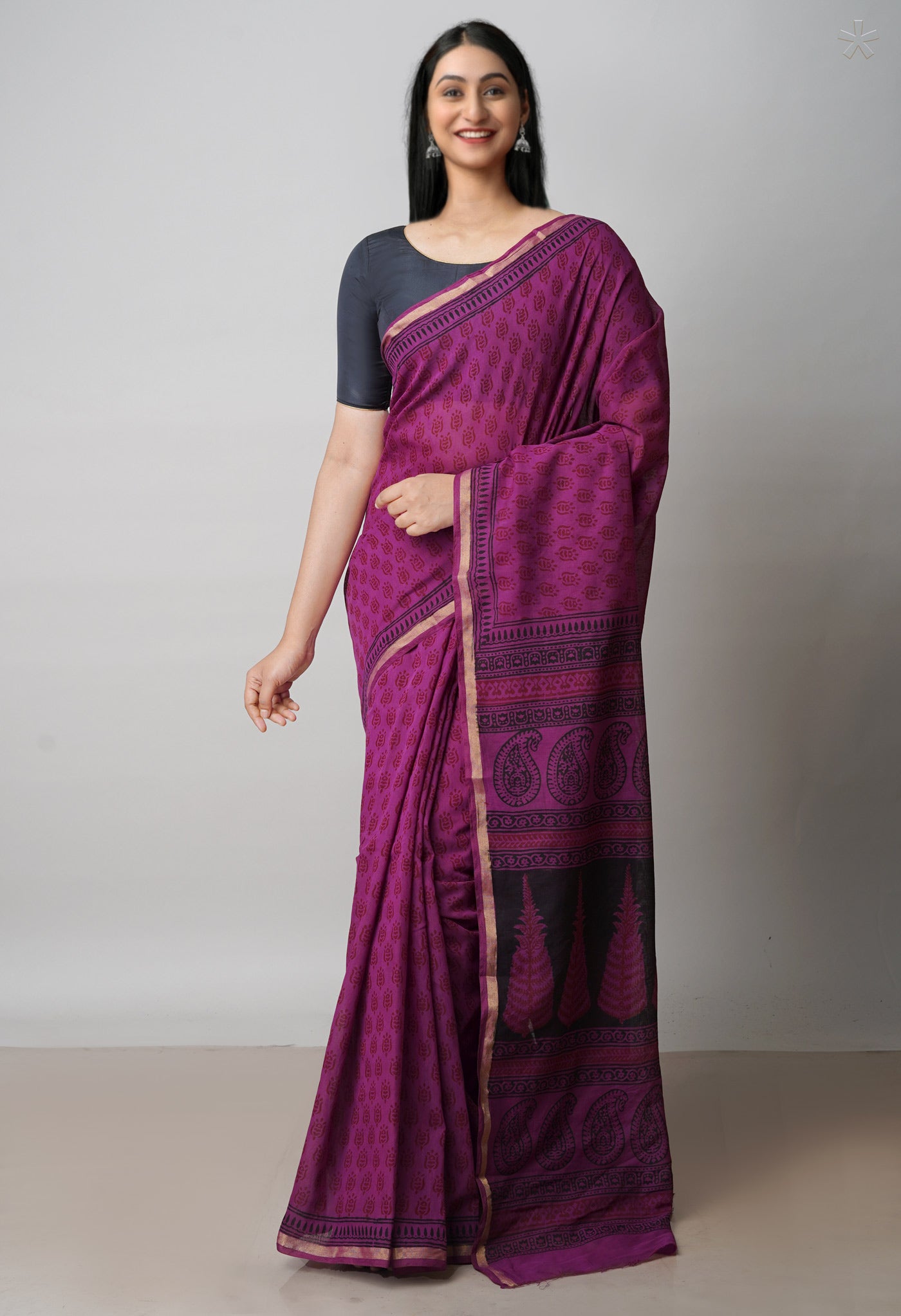 Purple Art Chanderi Bagh Printed Cotton Saree