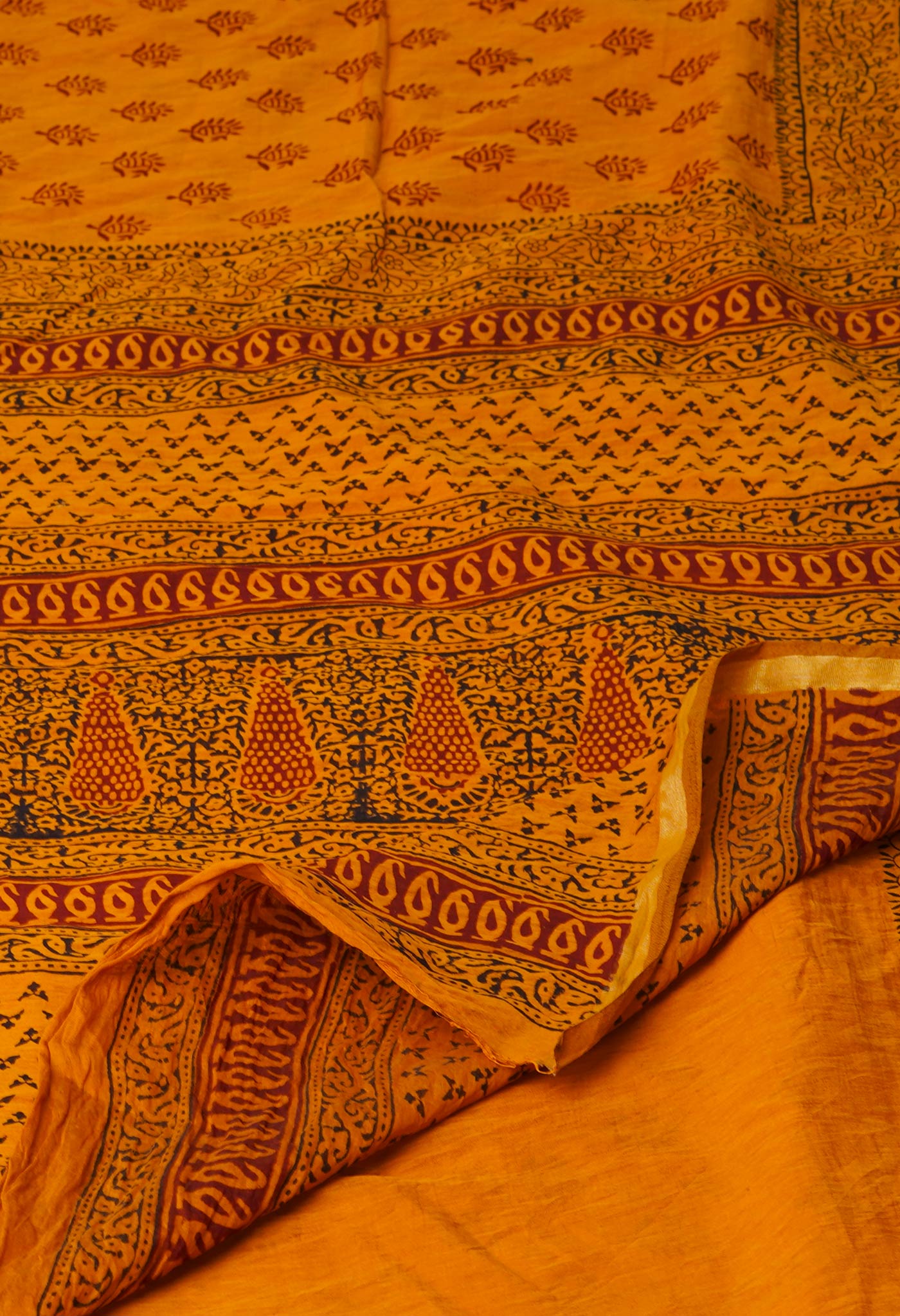 Mustard Yellow Art Chanderi Bagh Printed Cotton Saree