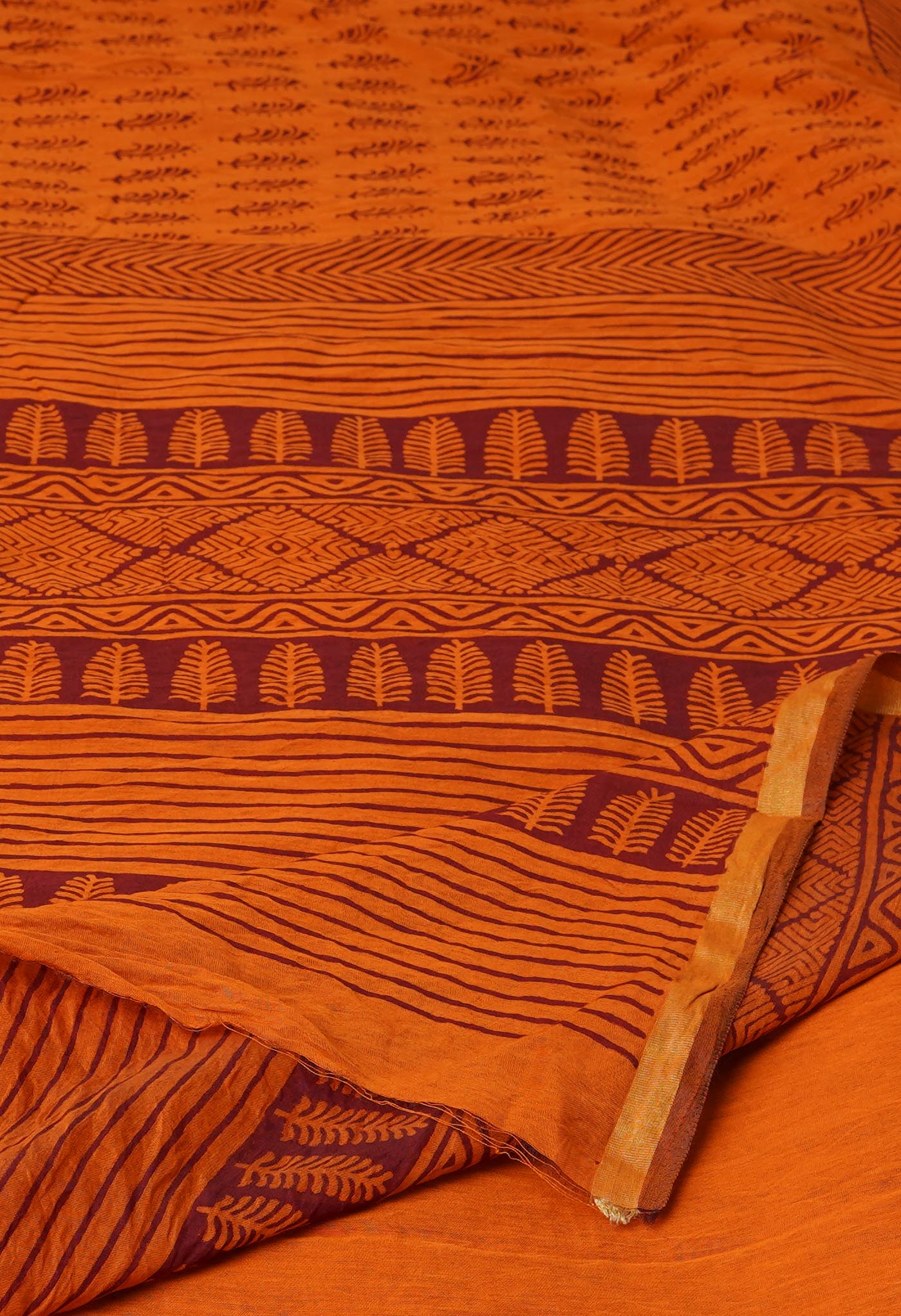 Rust Orange  Art Chanderi Bagh Printed Cotton Saree-UNM71981
