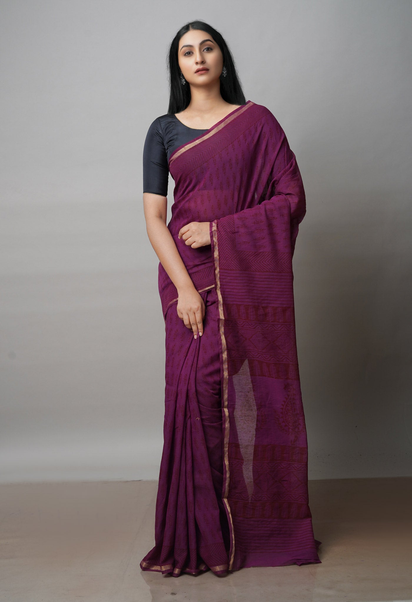 Purple  Art Chanderi Bagh Printed Cotton Saree-UNM71982