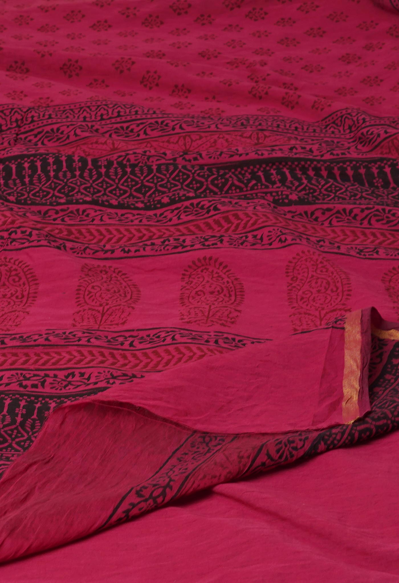 Hippie Pink  Art Chanderi Bagh Printed Cotton Saree-UNM71984
