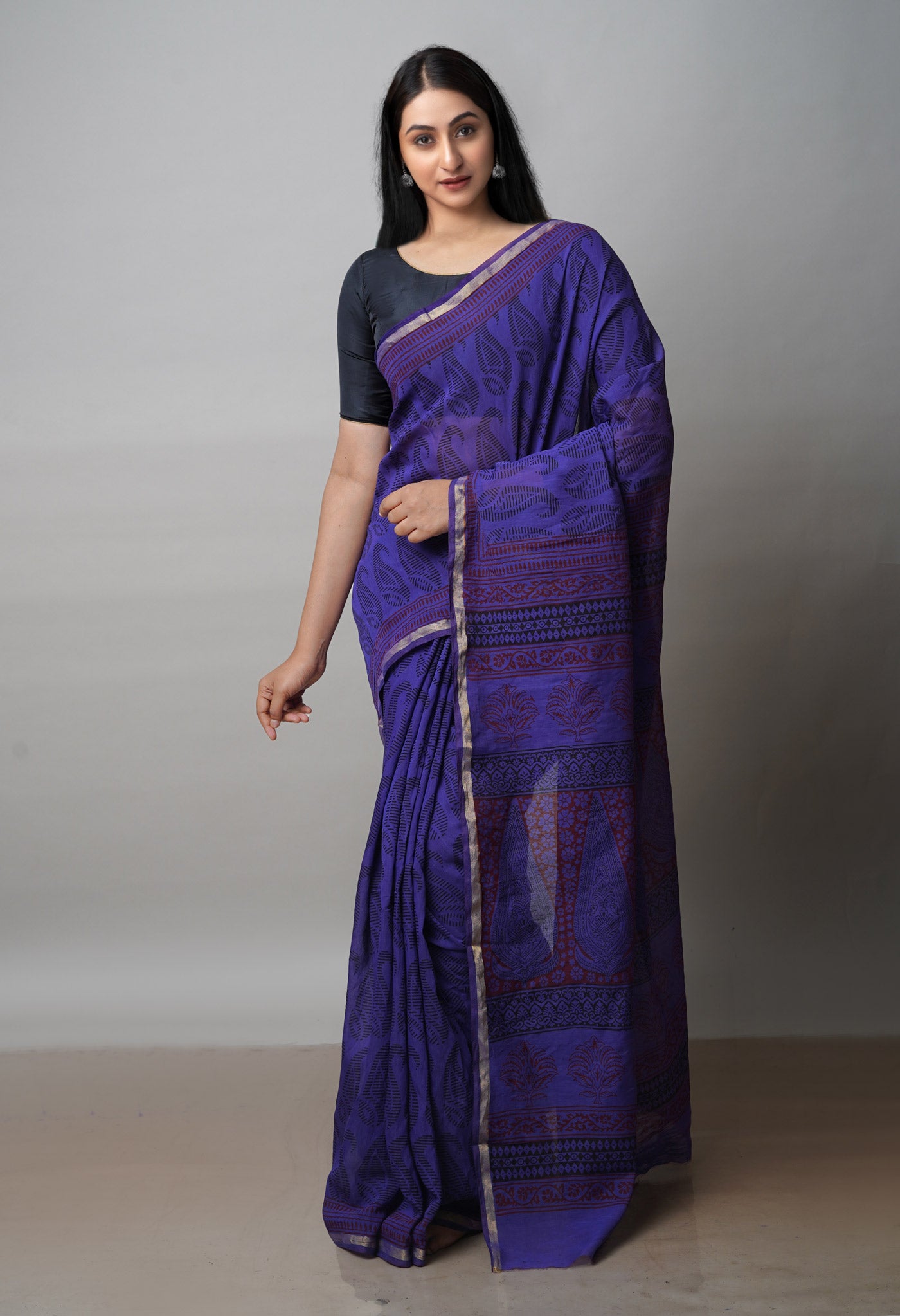 Violet Art Chanderi Bagh Printed Cotton Saree