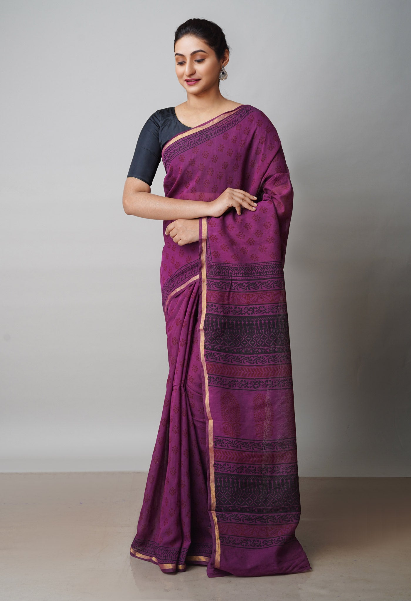 Purple  Art Chanderi Bagh Printed Cotton Saree-UNM71992