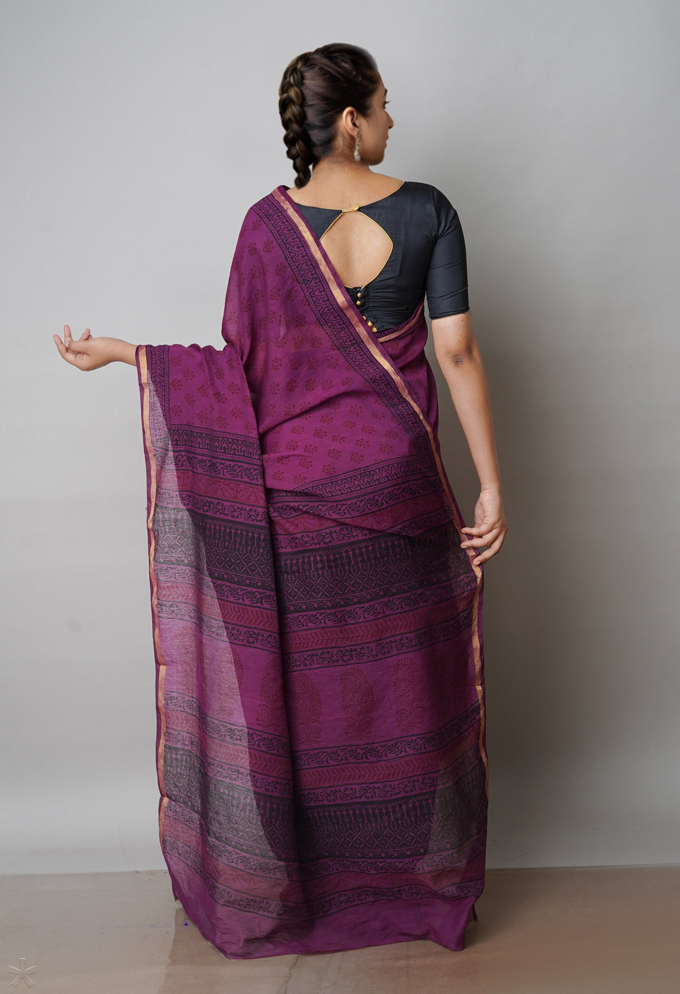 Purple  Art Chanderi Bagh Printed Cotton Saree-UNM71992