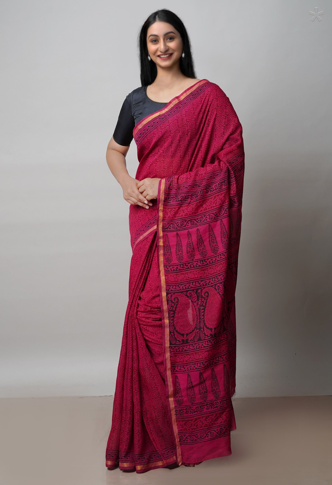 Red Art Chanderi Bagh Printed Cotton Saree