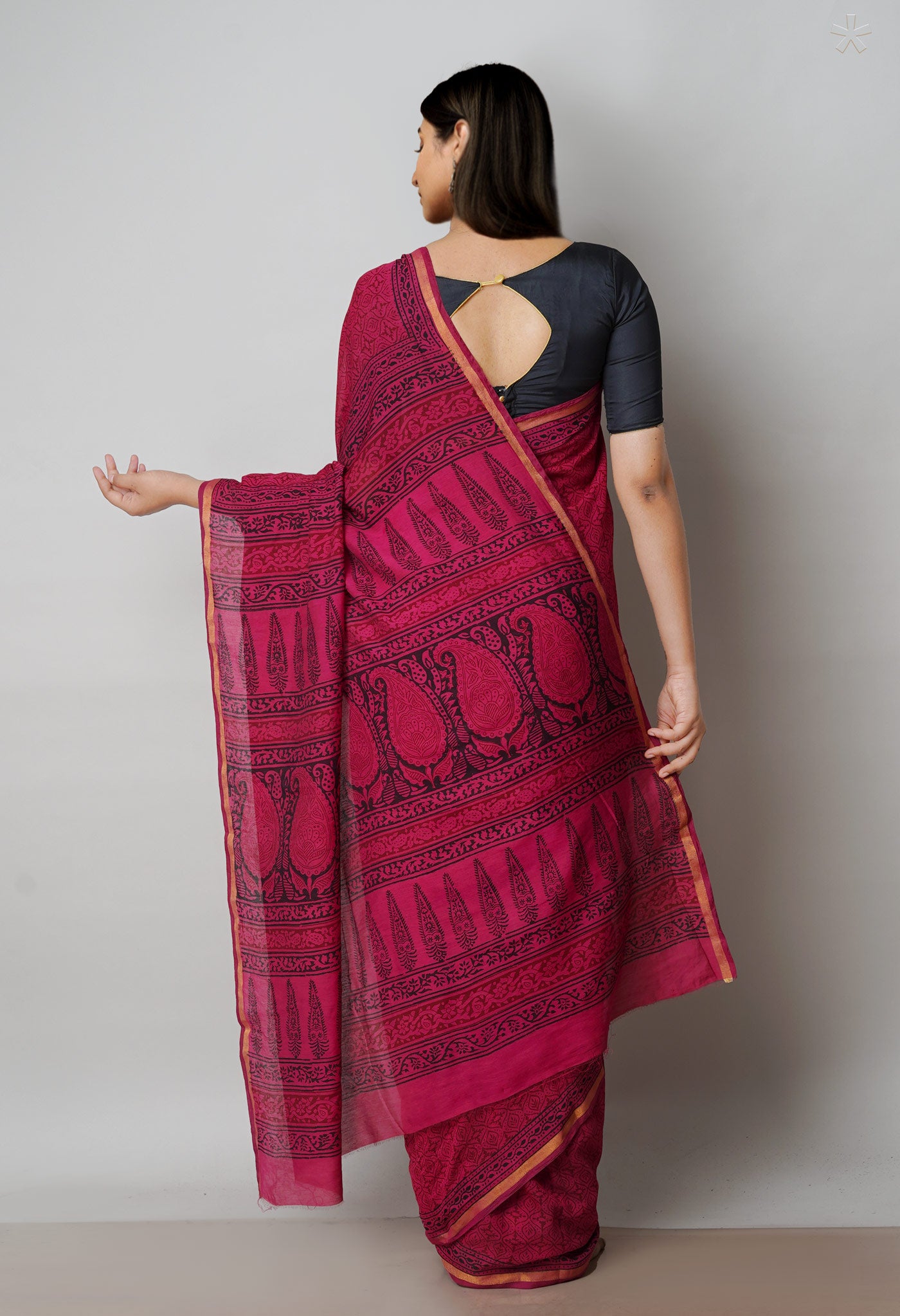 Red Art Chanderi Bagh Printed Cotton Saree