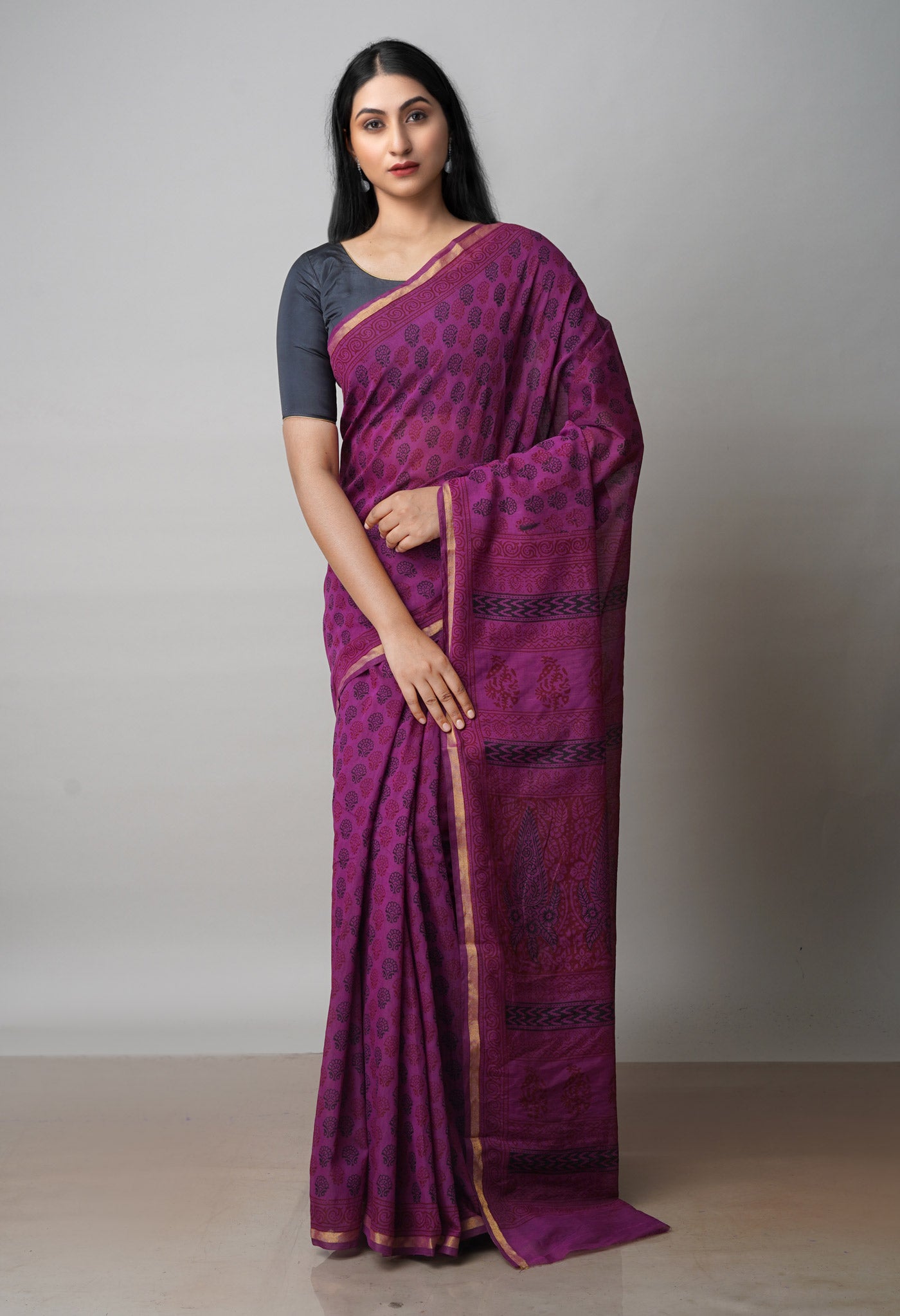 Purple  Art Chanderi Bagh Printed Cotton Saree-UNM71997
