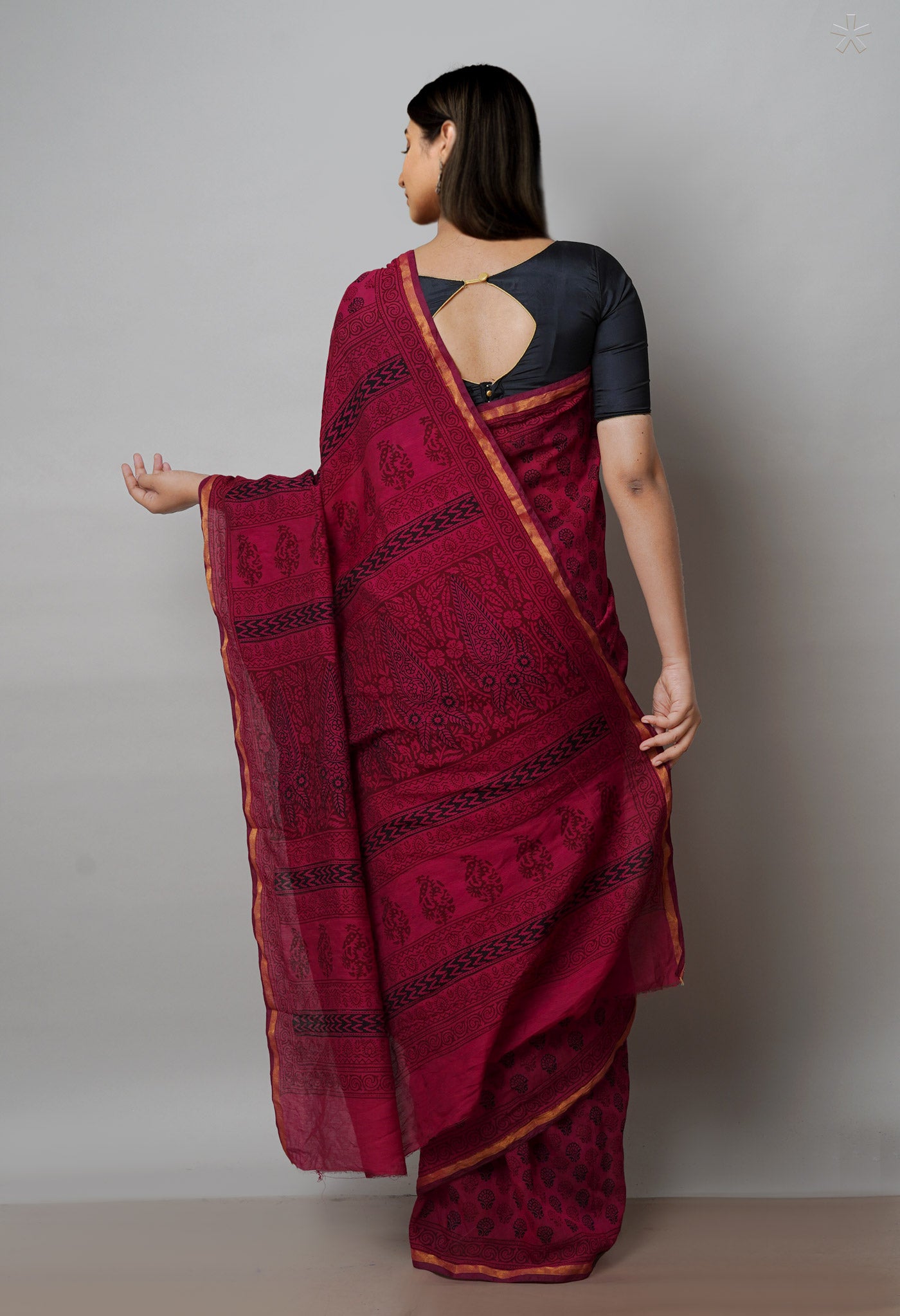 Hippie Pink  Art Chanderi Bagh Printed Cotton Saree-UNM71998
