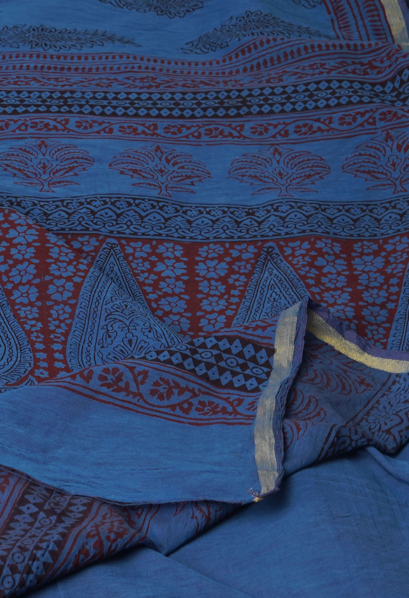 Blue  Art Chanderi Bagh Printed Cotton Saree-UNM72007