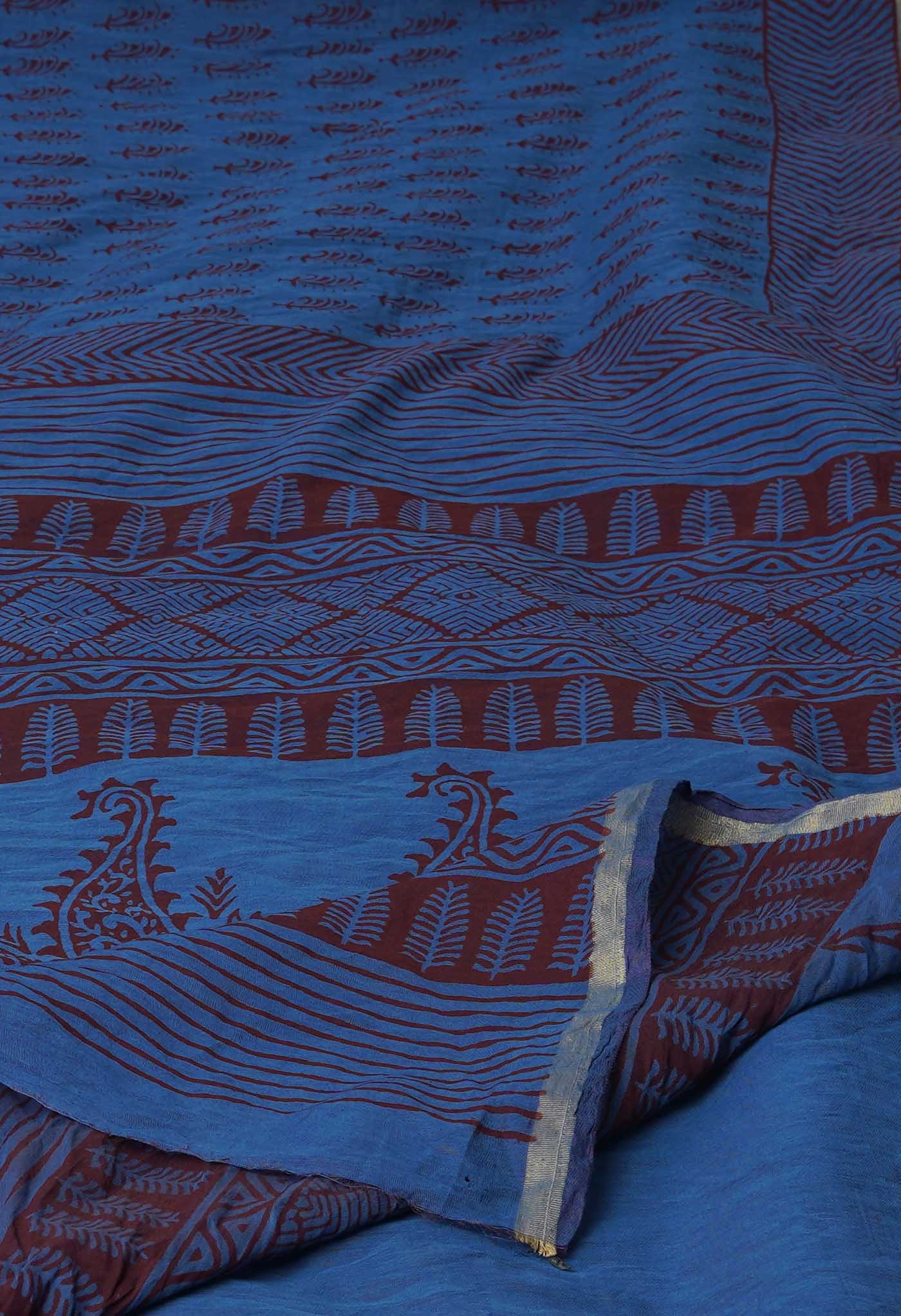 Blue Art Chanderi Bagh Printed Cotton Saree
