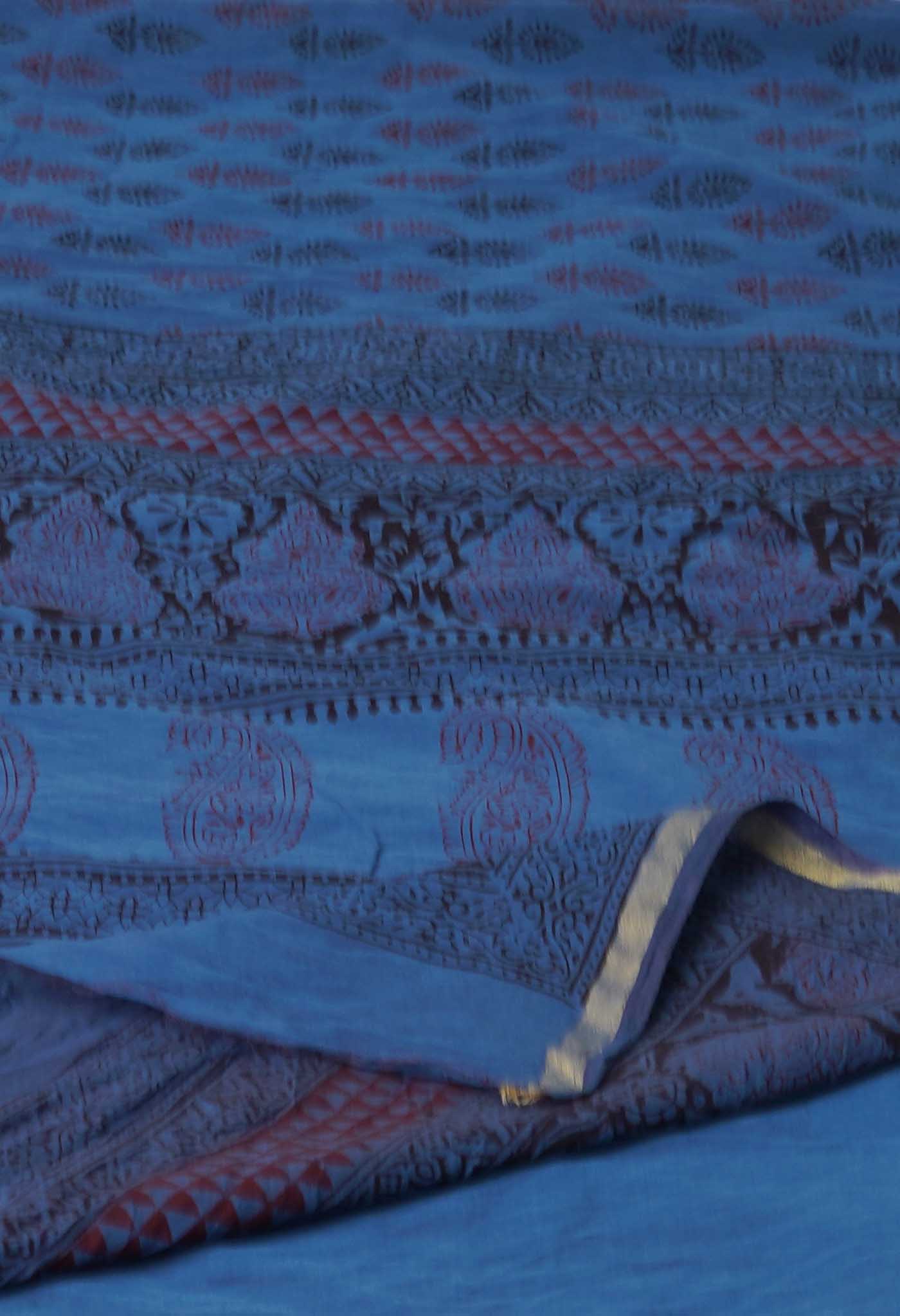 Blue  Art Chanderi Bagh Printed Cotton Saree-UNM72014