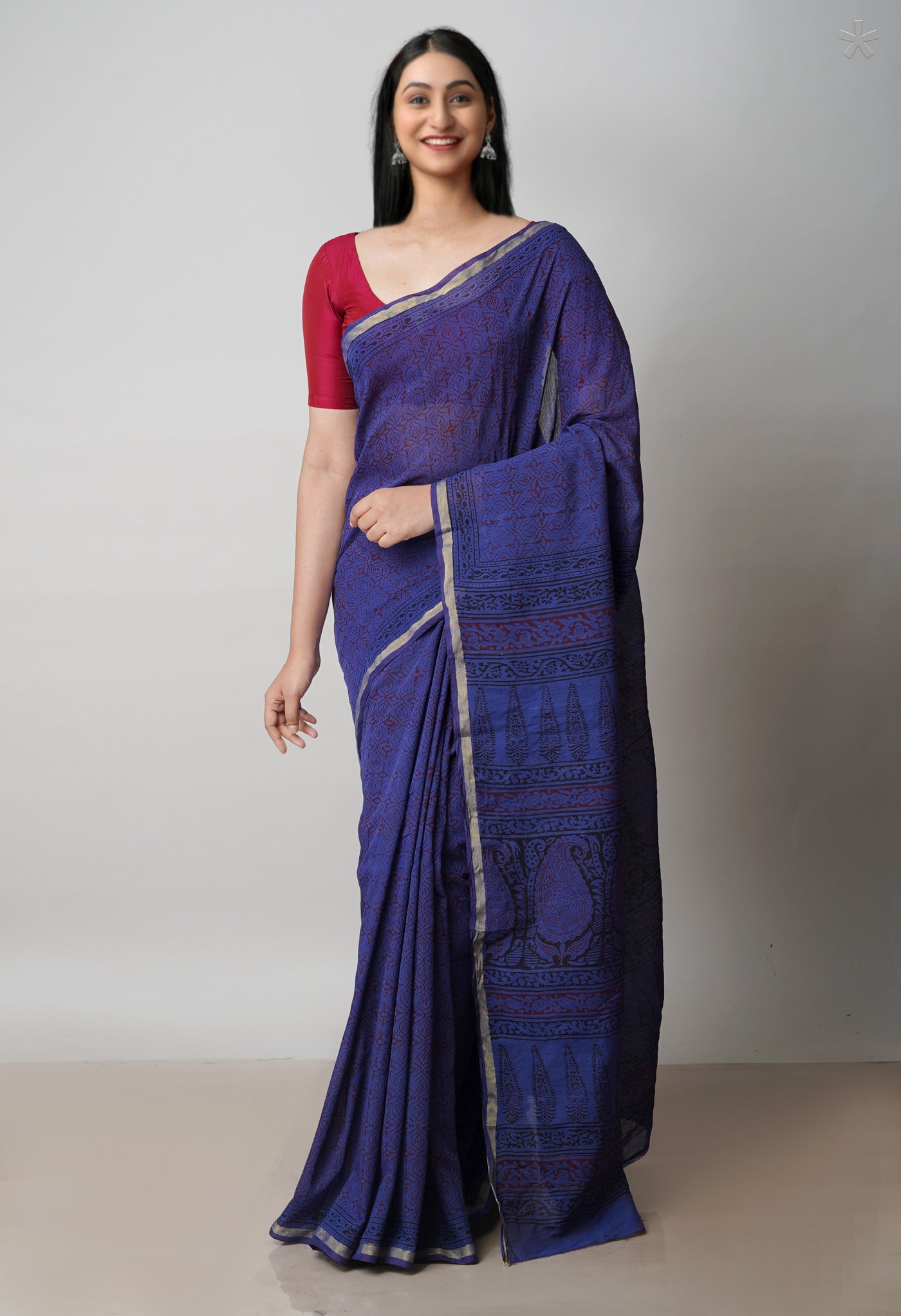 Blue Art Chanderi Bagh Printed Cotton Saree