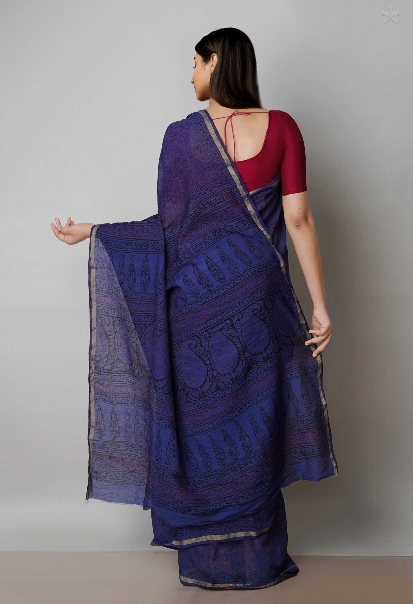 Blue Art Chanderi Bagh Printed Cotton Saree