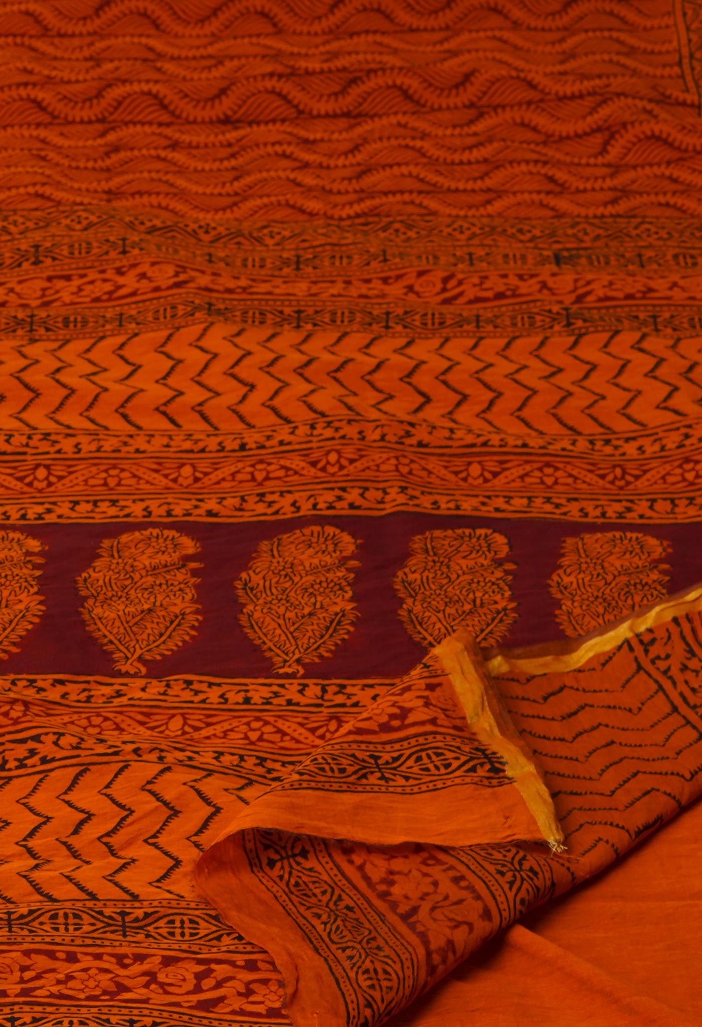 Orange Bagh Printed Chanderi Cotton Saree