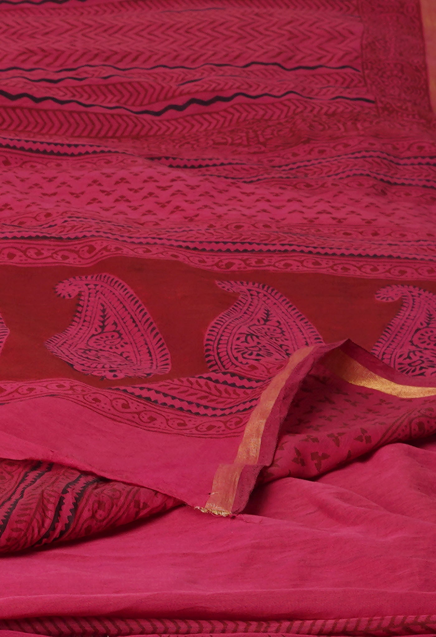 Hippie Pink  Art Chanderi Bagh Printed Cotton Saree-UNM72030
