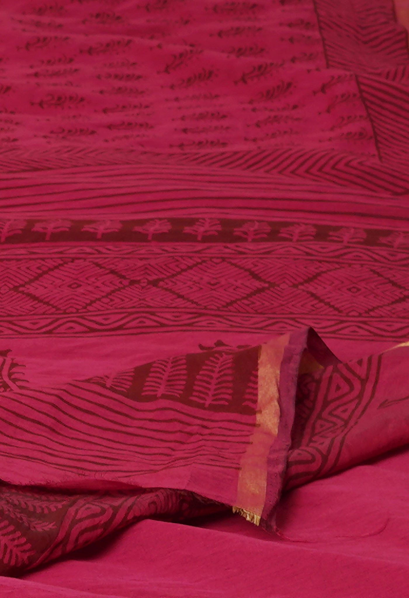 Hippie Pink  Art Chanderi Bagh Printed Cotton Saree-UNM72032